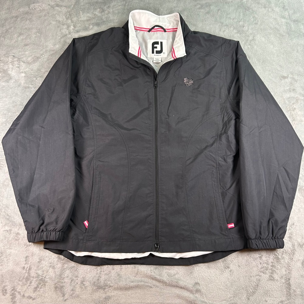 FootJoy Womens XL Black Full Zip Golf Windbreaker Jacket Lightweight FJ Logo